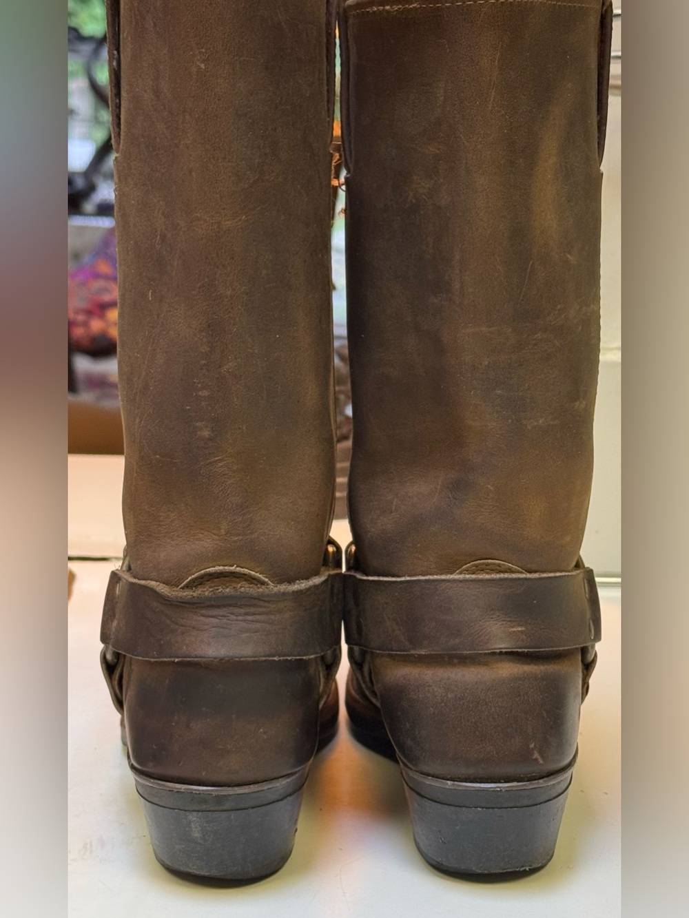 Frye harness, chestnut, brown leather iconic women’s 8 1/2 medium forever boots - Picture 8 of 11